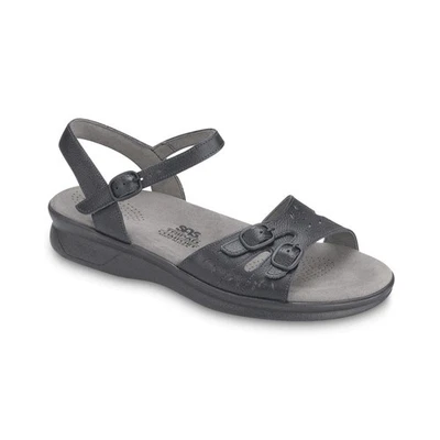 SAS Women's 10.5N Black Leather Duo Buckle Sandals Comfort Ankle Strap E20-3 - Image 1 of 4