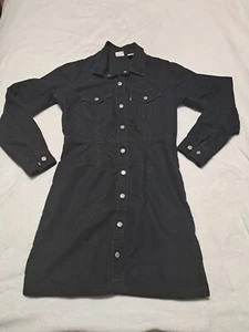 Levi’s Button Front Long Sleeve Ellie Denim Dress Black Womens Size Medium - Picture 1 of 8