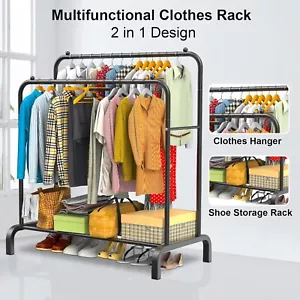 Heavy Duty Metal Double Rail Clothes Garment Hanging Rack Shelf Display Stand UK - Picture 1 of 10