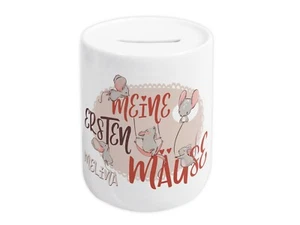 Spardose Kinder mit Namen, Mäuse Sparbüchse personalisiert, Geld Geschenk Sparen - Bild 1 von 6