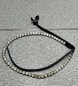 Vintage STRASS schmaler schwarzer Stretch GÜRTEL - Bild 1 von 8