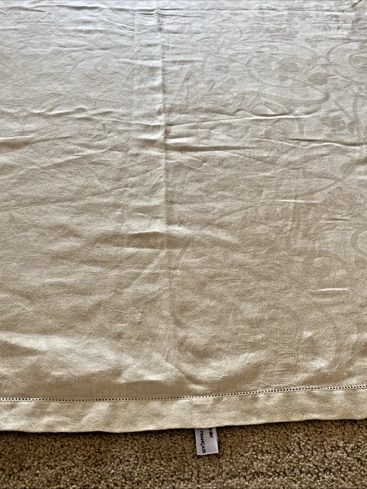 Le Jacquard Francais Cream 100% Linen Jacquard Tablecloth 63" x 117" - Image 1 of 4