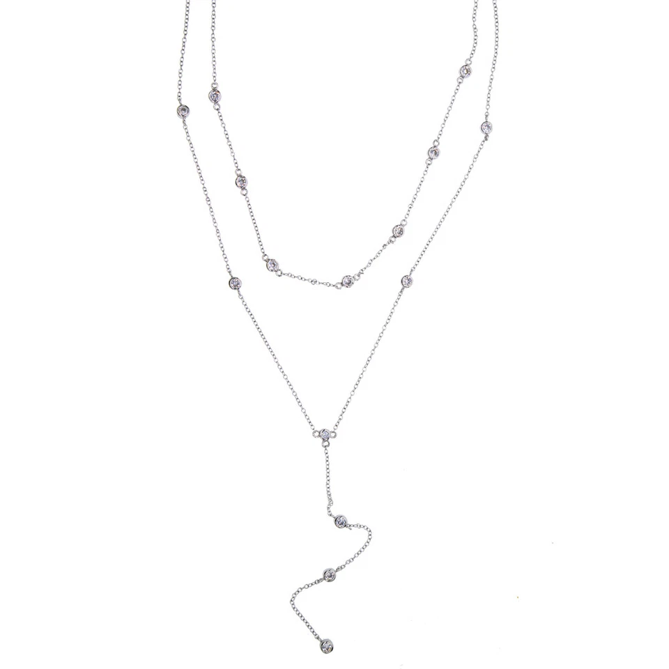 collana multifilo choker sautoir necklace argento 925 placcata platino e zirconi - Immagine 1 di 1