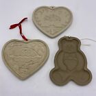 Pampered Chef Clay Cookie Molds Stoneware Set Of 3 Heart Bear