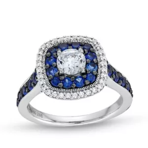 Anillo de compromiso Vera Wang Love con marco de cojín de diamantes y zafiros azules - Imagen 1 de 10
