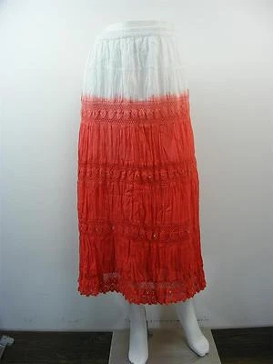 Saia ELEMENTZ Branca/Ombre Vermelha Camponesa Forrada Longa Nova Com Etiqueta Tamanho G - W32-38"xL35" - Imagem 1 de 4