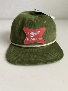 Miller High Life Hat Cap Trucker Snap Back Corduroy Green Patch Adjustable NEW - Picture 1 of 11