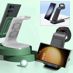Wireless Charger Dock 3in1 Charging Station For Samsung Galaxy Watch 6/5 S24 S23 - Picture 1 of 26