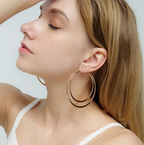 Women Boho Geometric Circle Circle Two Loop Hoop Dangle Earring Fashion Jewelry - Picture 1 of 6