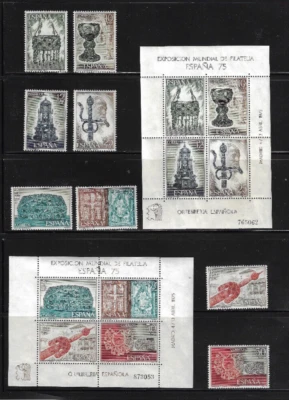 Spain: 1975; Scott 1877-78, 2 blocks of 4, + set complete, expo 75, MNH, EBES064 - Image 1 of 2