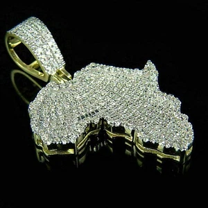 2 kt runder Moissanit Afrikas Karte Charm Anhänger 14 K Gelbgold plattiert Silber - Bild 1 von 11