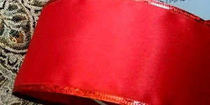Christmas Red Satin 2.5" x 6 yard Wired Ribbon Craft Solid Patriotic Valentintes - Picture 1 of 3