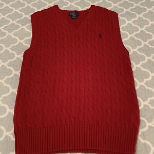 Polo Ralph Lauren Sweater Vest Youth Large Boys 14-16 Cable Knit Stretch Red 