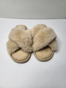 Jessica Simpson Women Plush Cross Band memory foam Slide slipper Tan Size 9 - Picture 1 of 9