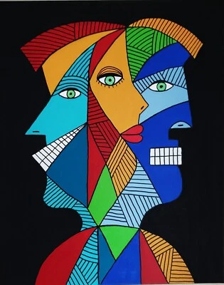 A.Z. Davis 20"X 16" Painting Abstract Modern Figurative Picasso Style Pop Cubism - Image 1 of 4