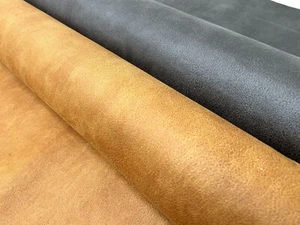 DISTRESSED ANTIQUED FAUX LEATHERETTE 140 CM UPHOLSTERY FABRIC SOFT NUBUCK - Picture 1 of 12