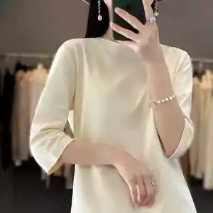 Women Blouse Fashion Clothes Wear Girl Casual Shirt Half Sleeve Simple Plain Top - Picture 1 of 15