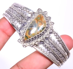 Rainforest Jasper Gemstone 925 Sterling Silver Handmade Jewelry Cuff Adst. T51 - Picture 1 of 1