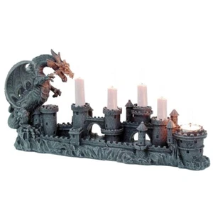 Kerzenhalter Drache vor Burg für 4 Stabkerzen und ein Teelicht - Photo 1 sur 1