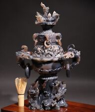 Antique Chinese Agate Incense Burner Dragons Phoenix 16.14inch Qing Dynasty