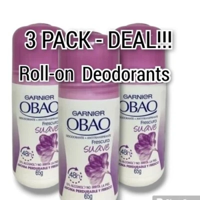 Garnier Obao Desodorante, Frescura Suave 65g Each Purple Cap (3 Pack) - Image 1 of 3
