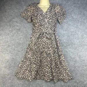 DKNY Dress Women 2 Tan Black Leopard Faux Wrap A-Line Swing - Picture 1 of 19