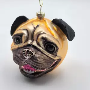 2016 Archie McPhee PUG DOG HEAD Blown-Glass Puppy Xmas Tree 3-D Ornament/Signed - Picture 1 of 11