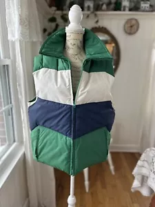 Vintage 70s Down ski puffer vest zip Green Blue stripe Gordon Ferguson Sz XL Zip - Picture 1 of 7