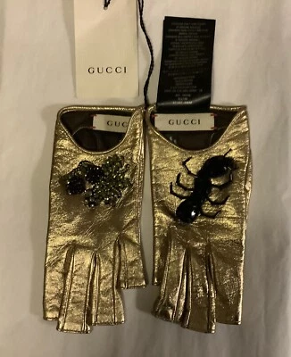 GUCCI Guantes Mujer NUEVO CON ETIQUETAS Cuero Dorado Talla 6,5 Foto 1 de 4