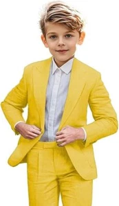 Boys Linen Suit 2 Piece Casual Suits for Toddler Boys Kids Prom Suit Beach - Picture 1 of 30