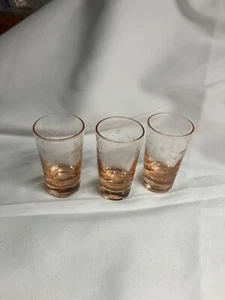 3 Small Vintage Pink Etched Cordial Glass Mid-Century 2.5 inches tall - Picture 1 of 4