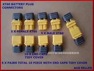 TURNIGY XT60 BATTERY CONNECTOR PLUG WITH END CAPS ACCUCEL 6 EC3 DEANS IMAX B6AC - Picture 1 of 3