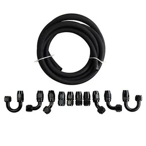 5 Meter AN10-10AN Fitting Stainless Steel Nylon Braided Oil Fuel Hose Line Kit - Picture 1 of 8