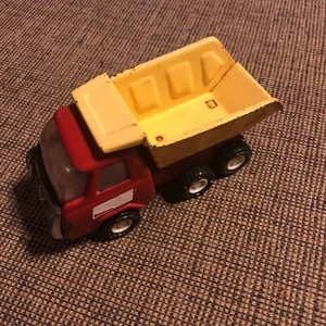 Vintage Buddy L Small Dump Truck Japan 5” Red Yellow 3 Axle - Picture 1 of 12