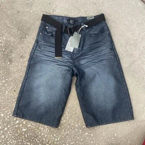 Old Skool Urban Wear Vtg Sz 36 Denim Jean Shorts Embroidered Pockets Y2k Hip Hop - Picture 1 of 14