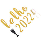 2022 New Year Party Banner - 2Pcs Glitter Hello & Garland Decorations