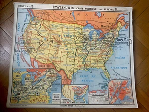 vintage geografische Schulkarte Wandkarte Landkarte 50'er Frankreich Schautafel - Bild 1 von 10
