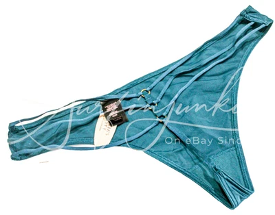Victoria Secret Vintage Panty Teal Blue Medium VString Triple Strap Thong Bikini - Image 1 of 3