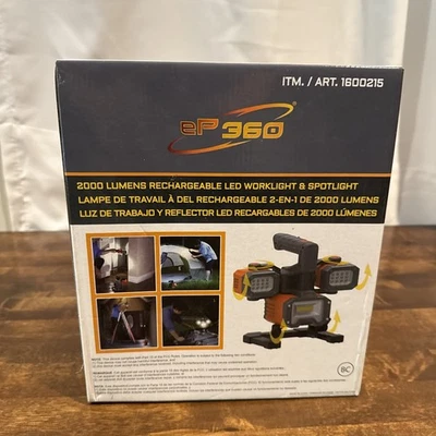 LED Worklight & Spotlight, Rechargeable, 2000 Lumens, ePower360 by Sirius - Image 1 of 4