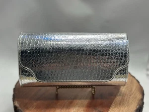 Vintage Walborg Silber Schlangenstruktur harte Seite Clutch Satin gefüttert atemberaubend - Bild 1 von 8