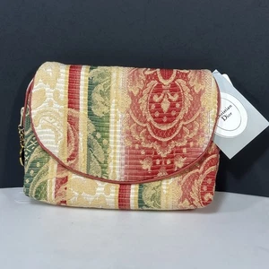 Bolso de Maquillaje Vintage Christian Dior Brocado Rojo Verde Blanco Dorado Rayas Cierre de Cremallera - Imagen 1 de 19