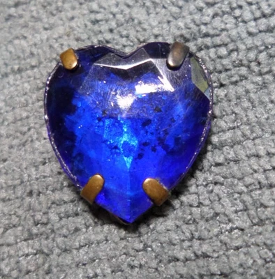 Vintage Antique Glass Button ROYAL BLUE FACETED HEART - Image 1 of 3