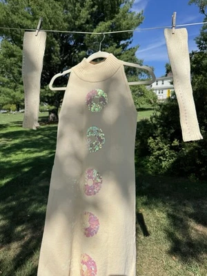 Mini Vestido Courreges Con Guantes A Juego, Tejido Con Lentejuelas DE COLECCIÓN Talla 38 sm  Foto 1 de 4