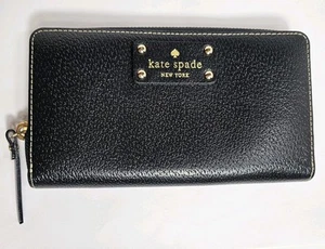 Kate Spade Wellesley Neda schwarze Geldbörse aus genarbtem Leder mit umlaufendem Reißverschluss Kreditkarte - Bild 1 von 7