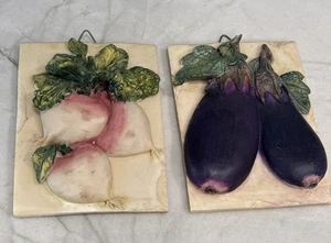 2 Shiah Yih TURNIPS & Eggplant 3D Resin Kitchen 6" x 4" WALL PLAQUES - Picture 1 of 9