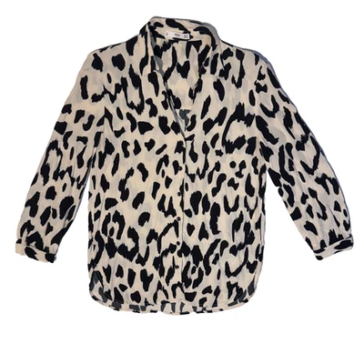 Blusa MNG Informal Crema Estampado Leopardo Abotonada Talla 2 Fluida Semi Transparente Foto 1 de 4