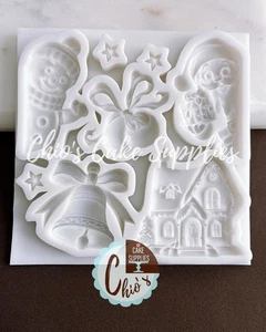 Christmas Silicone Mold: Snowman, Ornments, Santa, Bell, Gingerbread House cvts. - Picture 1 of 6