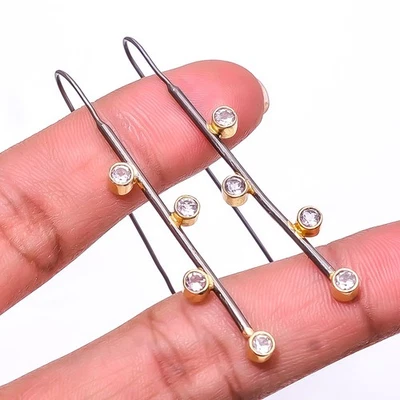 Pendiente Amatista Púrpura Plata 925 Negro Y Oro Chapado en Rodio 2.15" E37 Foto 1 de 4