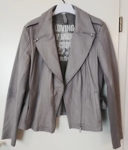 s.Oliver Damen Lederjacke Jacke Bikerjacke Leder superweich Gr. 42 grau wie neu - Bild 1 von 14