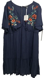 Davi & Dani 3XL Navy Dress Short Flutter Sleeve Embroidered V-neck NWT - Picture 1 of 7
